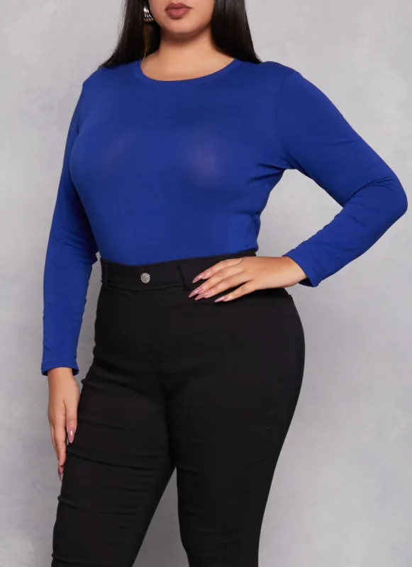 Plus Size Long Sleeve Basic T Shirt sold by Rainbow