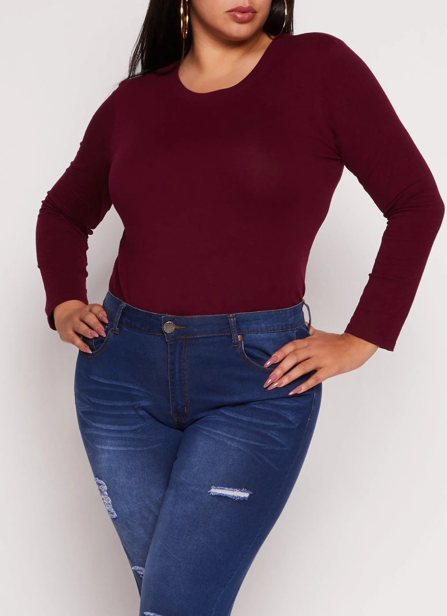 Plus Size Long Sleeve Basic T Shirt sold by Rainbow