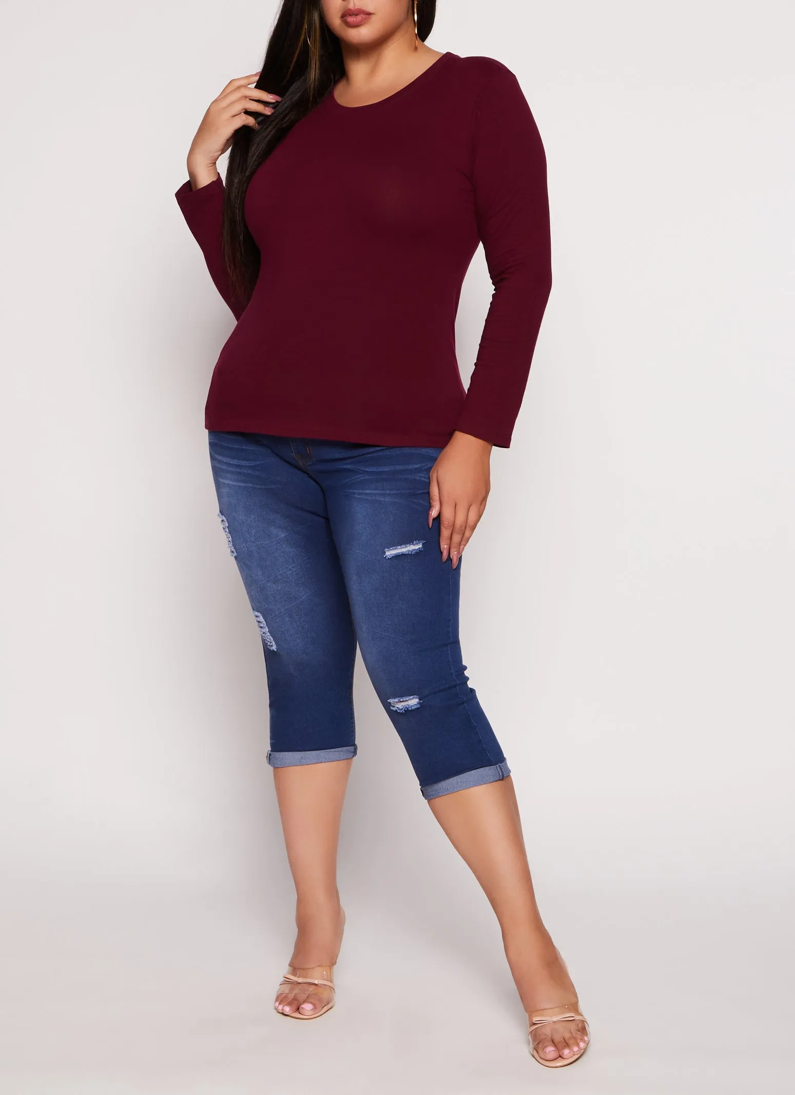 Plus Size Long Sleeve Basic T Shirt sold by Rainbow product image thumbnail 2