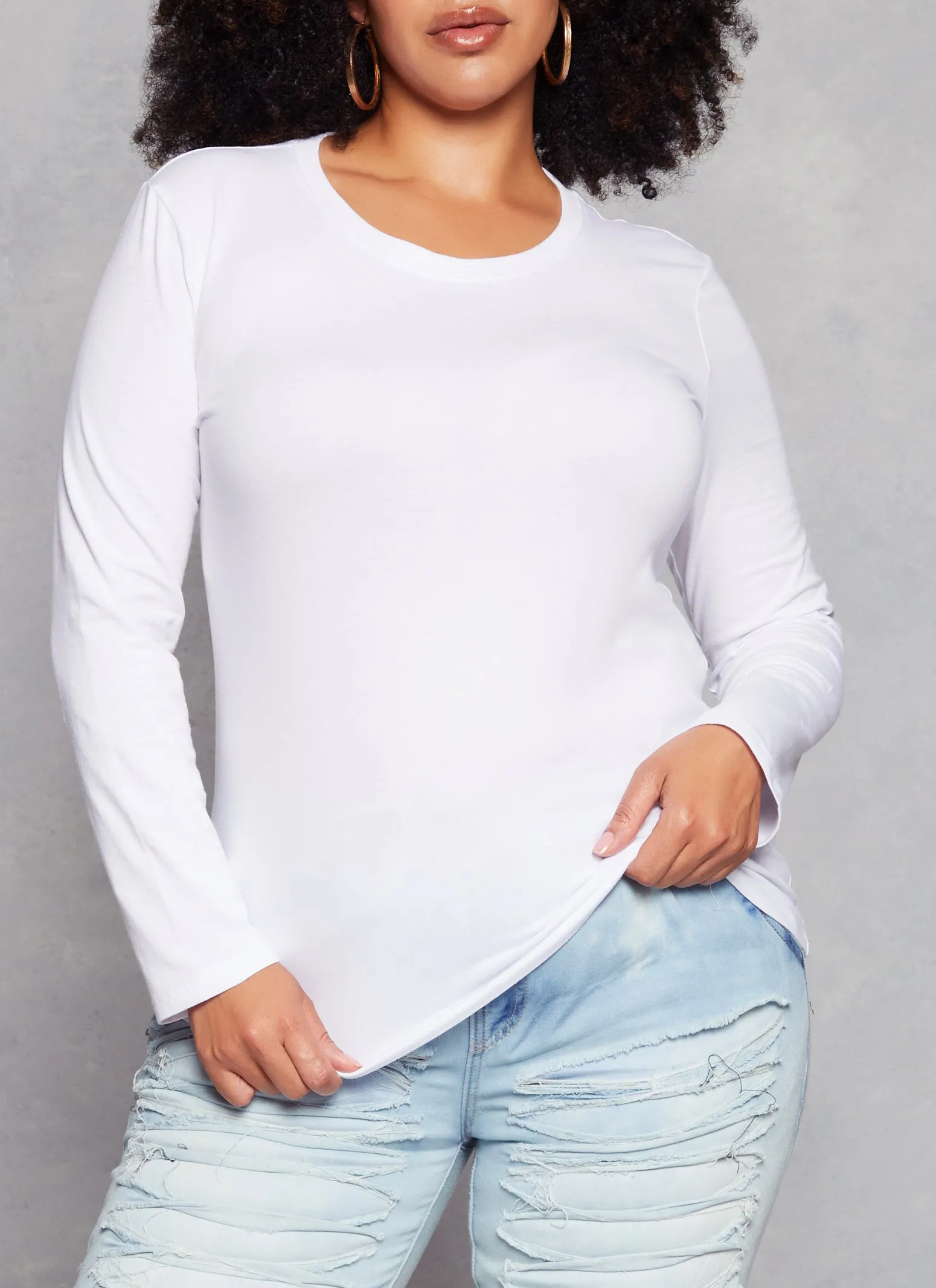 Plus Size Long Sleeve Basic T Shirt sold by Rainbow