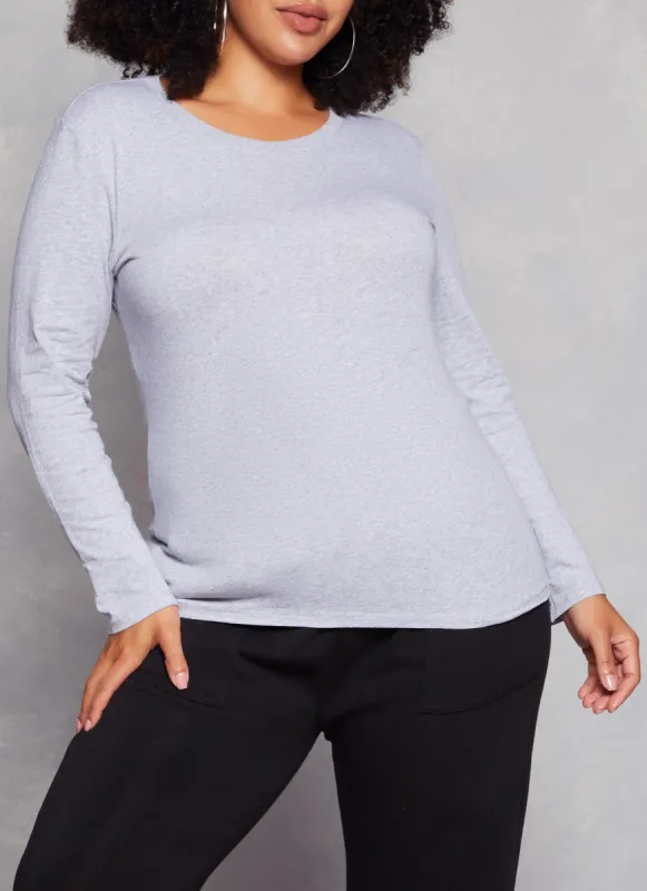Plus Size Long Sleeve Basic T Shirt sold by Rainbow