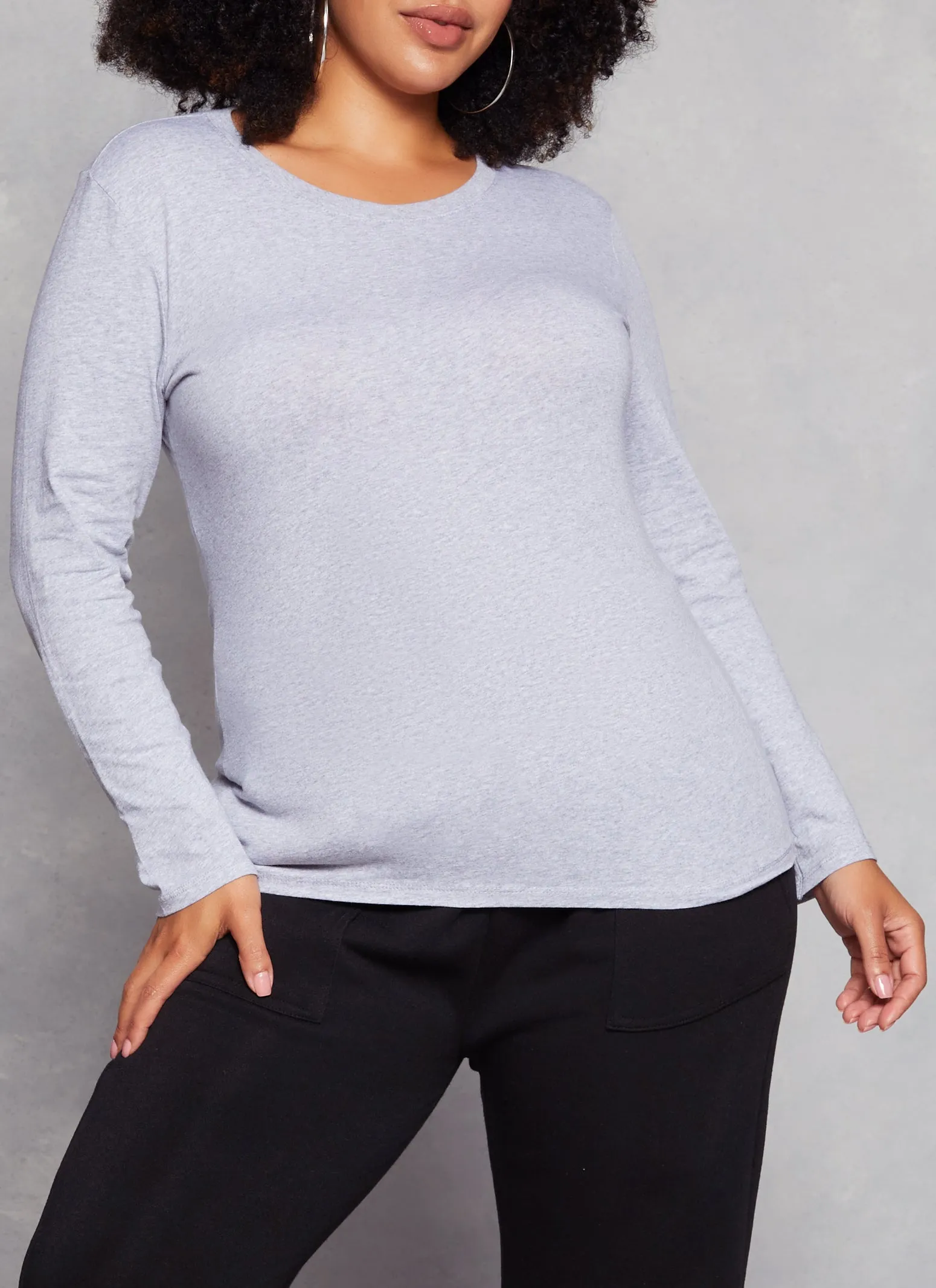 Plus Size Long Sleeve Basic T Shirt sold by Rainbow