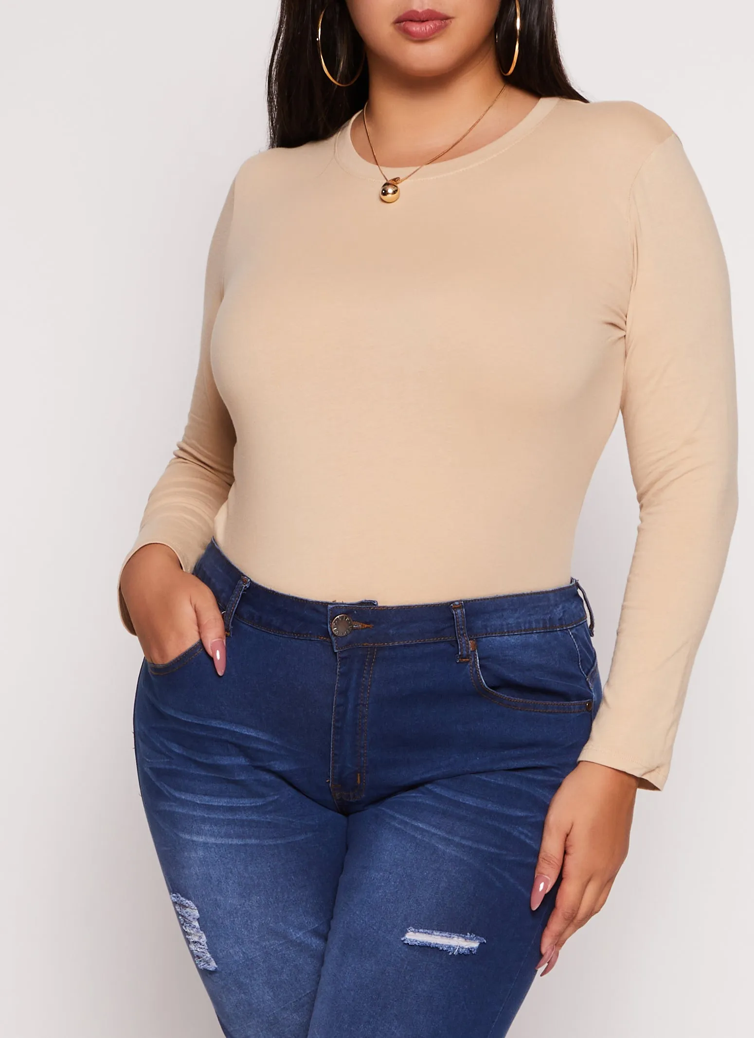 Plus Size Long Sleeve Basic T Shirt sold by Rainbow