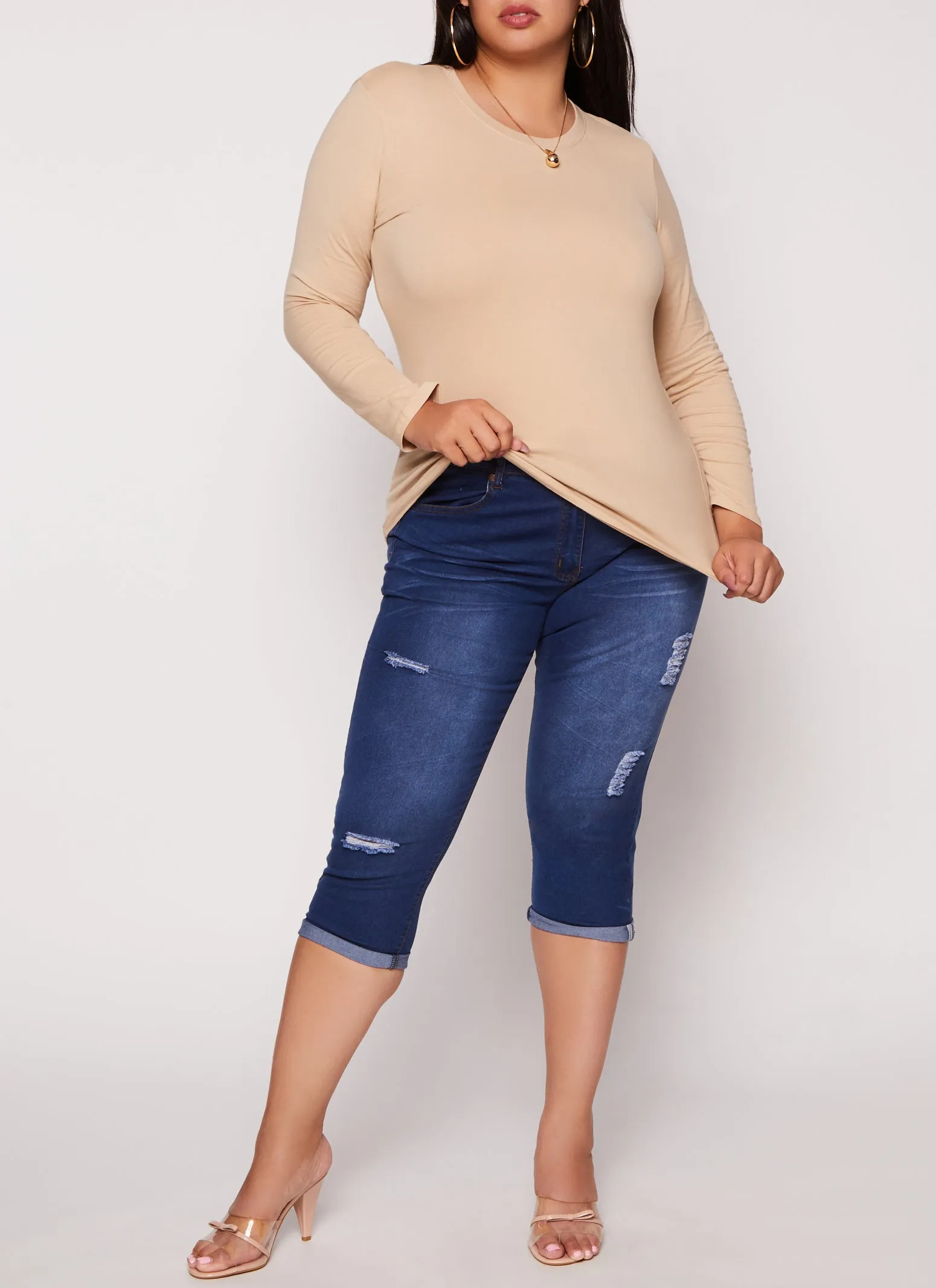 Plus Size Long Sleeve Basic T Shirt sold by Rainbow product image thumbnail 2