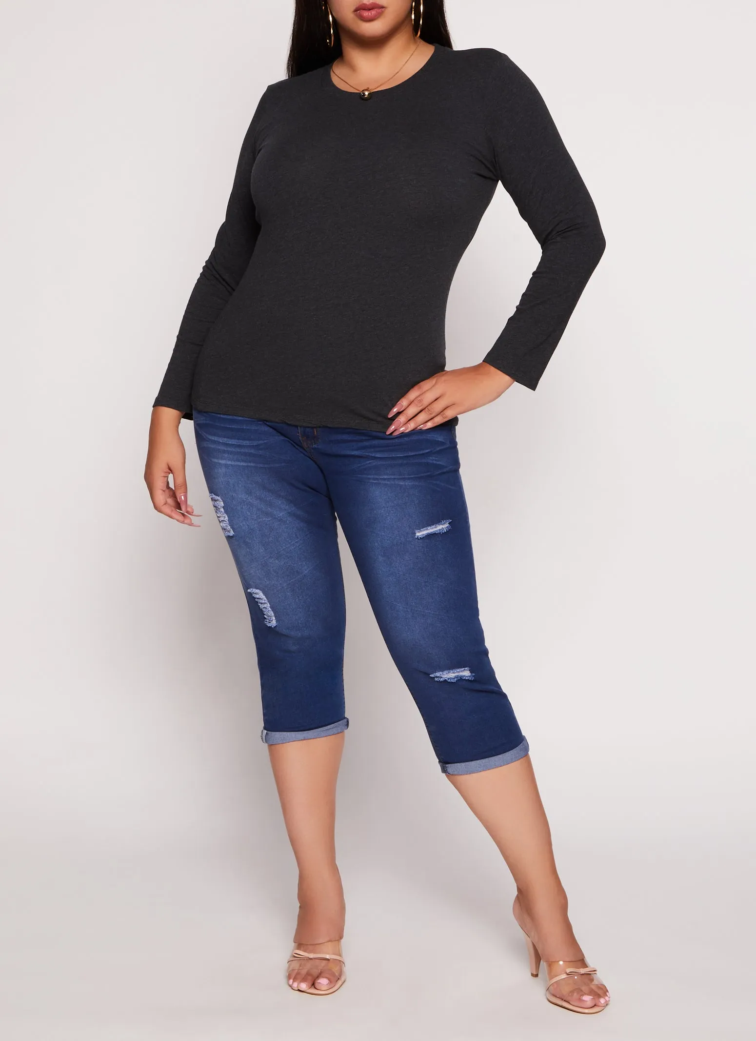 Plus Size Long Sleeve Basic T Shirt sold by Rainbow product image thumbnail 2