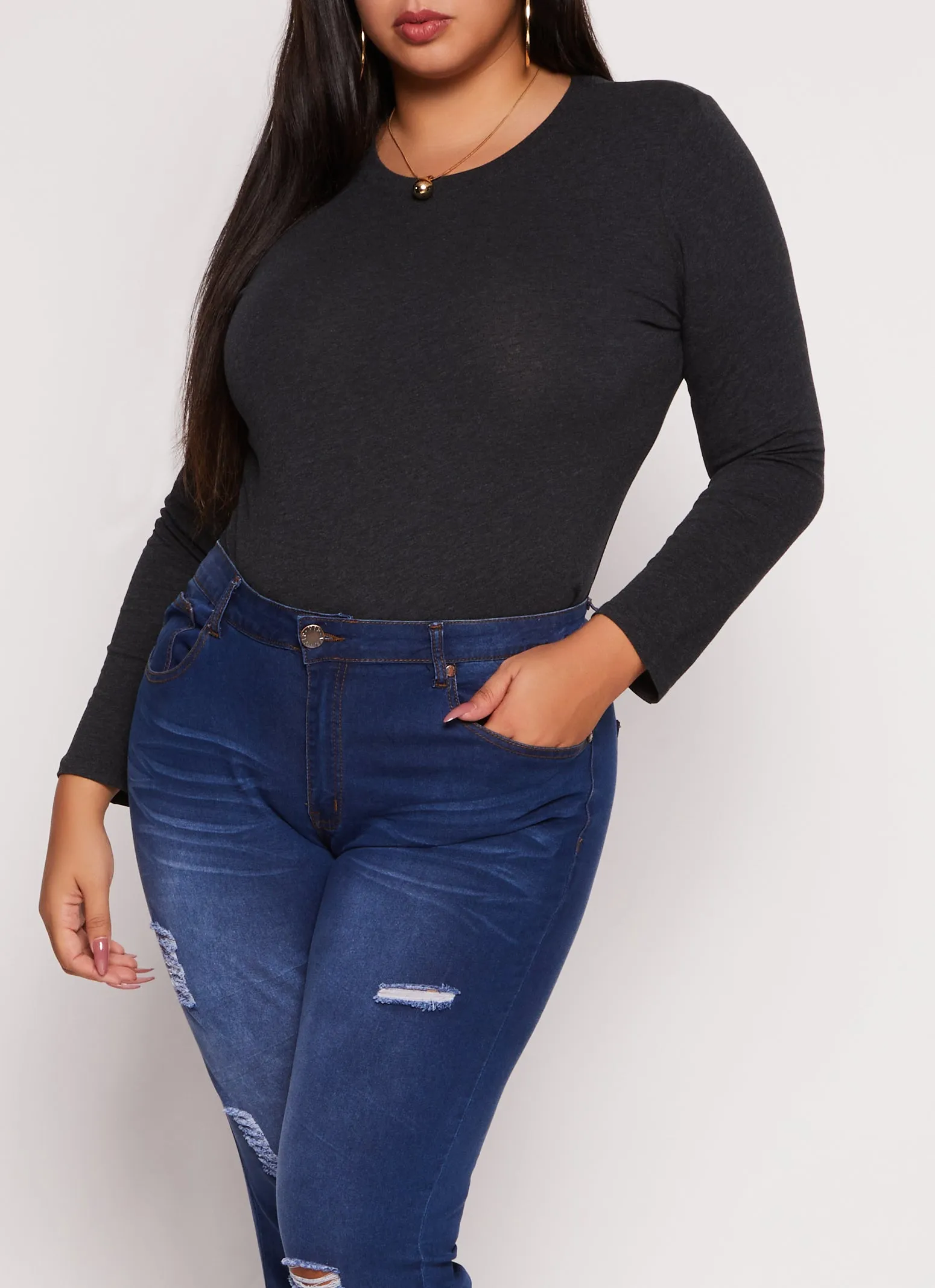 Plus Size Long Sleeve Basic T Shirt sold by Rainbow