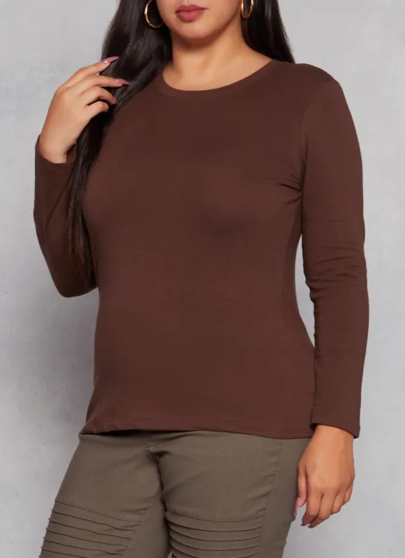 Plus Size Long Sleeve Basic T Shirt sold by Rainbow