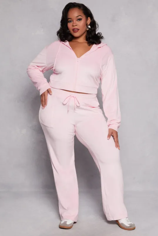 Plus Size Velour Drawstring Straight Leg Pants sold by Rainbow