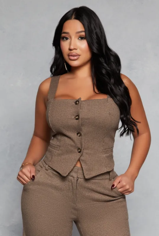 Houndstooth Square Neck Button Front Vest sold by Rainbow