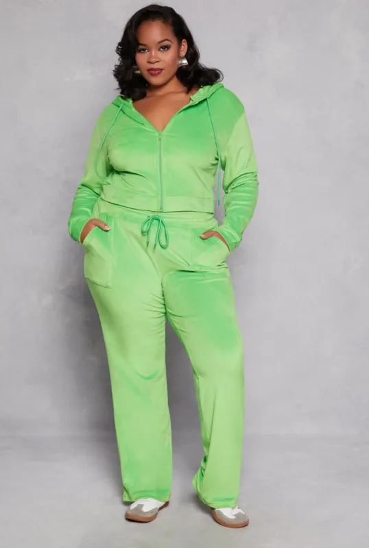Plus Size Velour Drawstring Straight Leg Pants sold by Rainbow