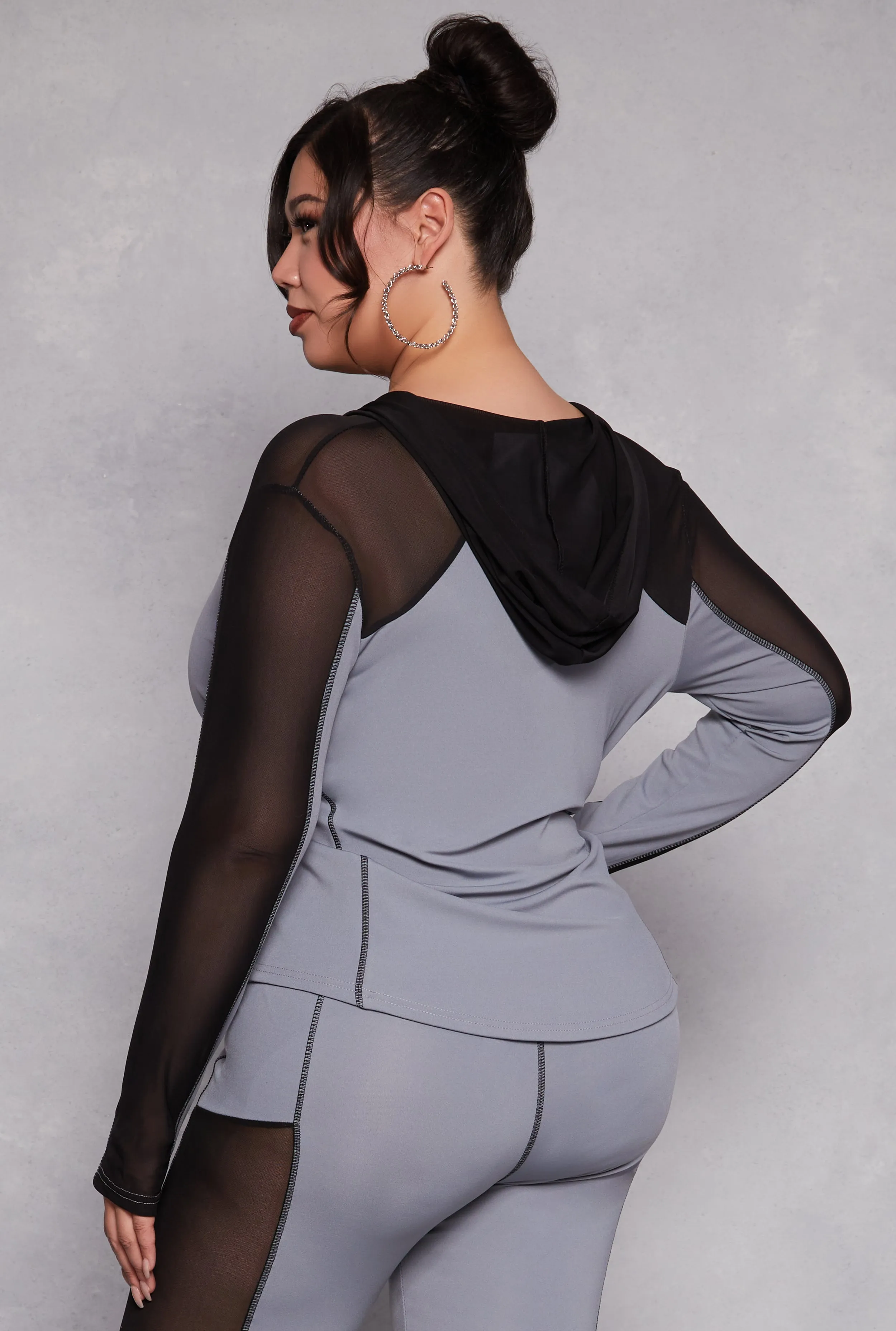 Plus Size Mesh Insert Hooded Active Top sold by Rainbow product image thumbnail 3