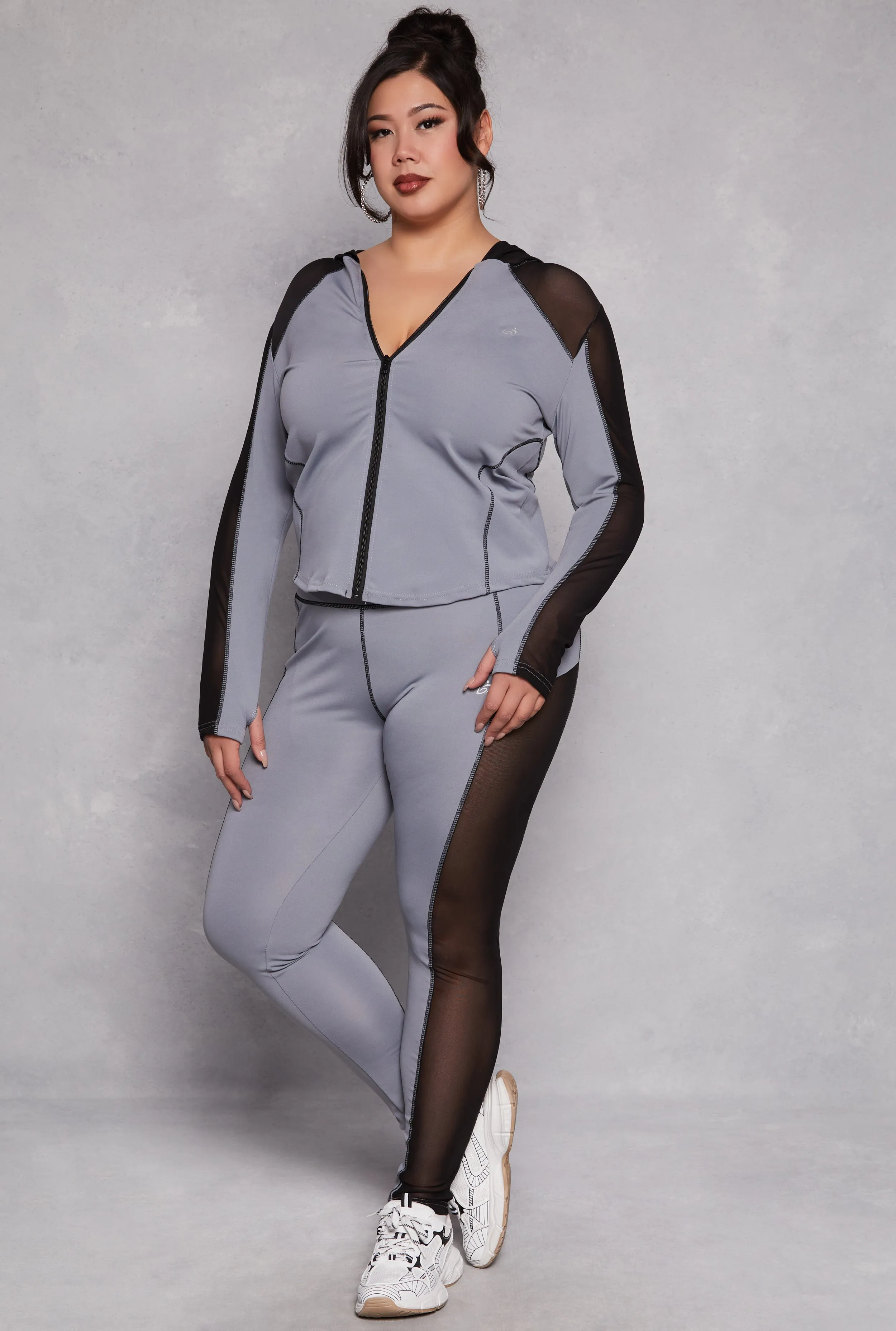 Plus Size Mesh Insert Hooded Active Top sold by Rainbow product image thumbnail 2