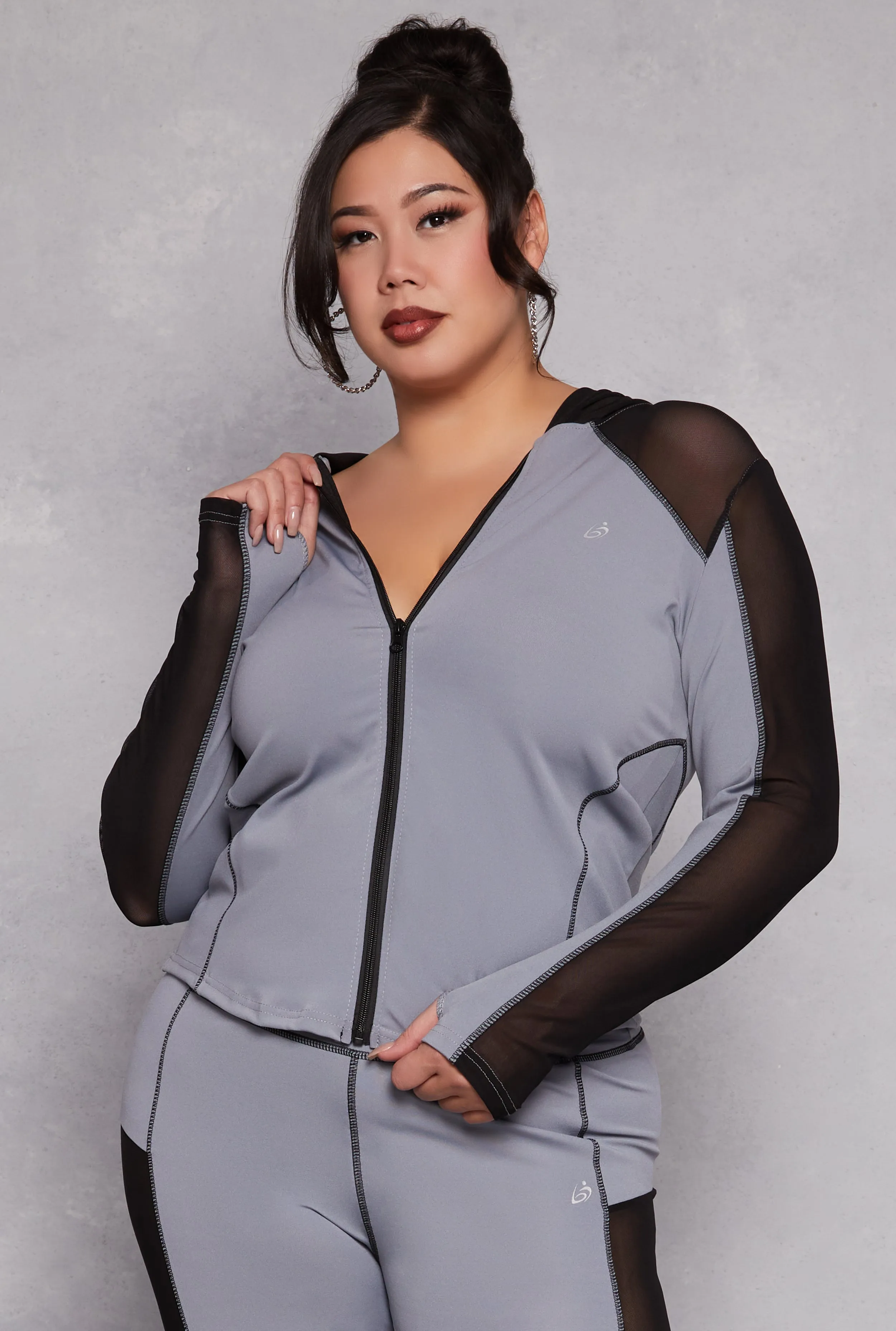 Plus Size Mesh Insert Hooded Active Top sold by Rainbow