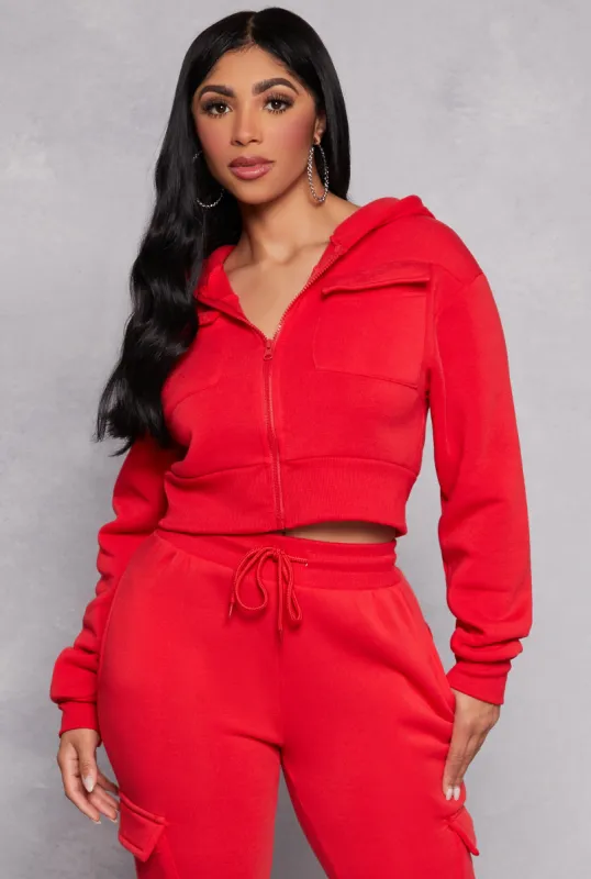 Cargo Pocket Zip Front Cropped Hoodie sold by Rainbow
