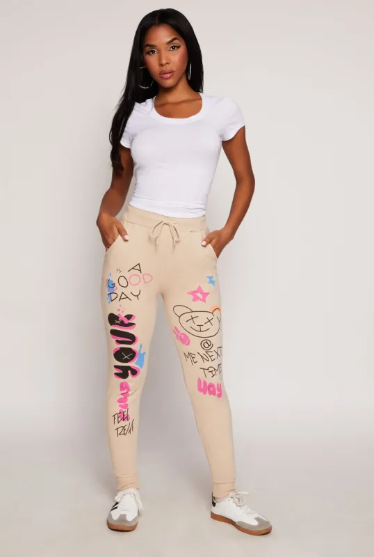 Graphic Print Drawstring Joggers sold by Rainbow