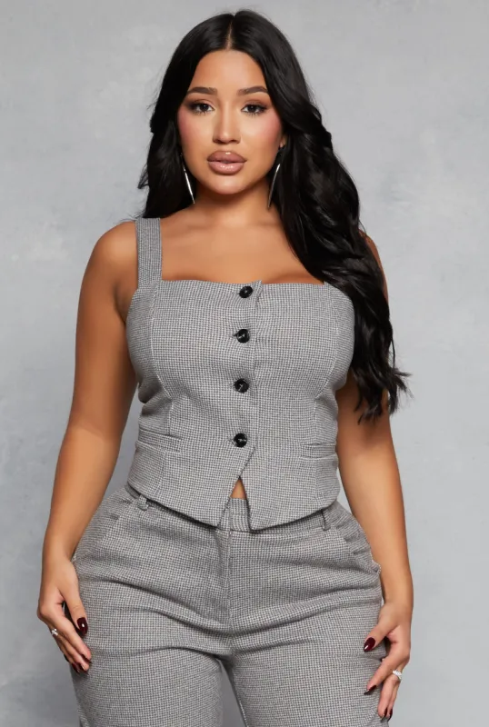 Houndstooth Square Neck Button Front Vest sold by Rainbow