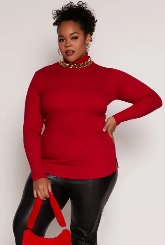 Plus Size Ribbed Knit Long Sleeve Turtleneck Top sold by Rainbow