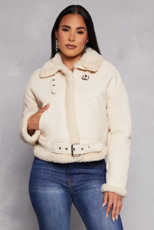 Faux Leather Faux Fur Lined Moto Jacket sold by Rainbow