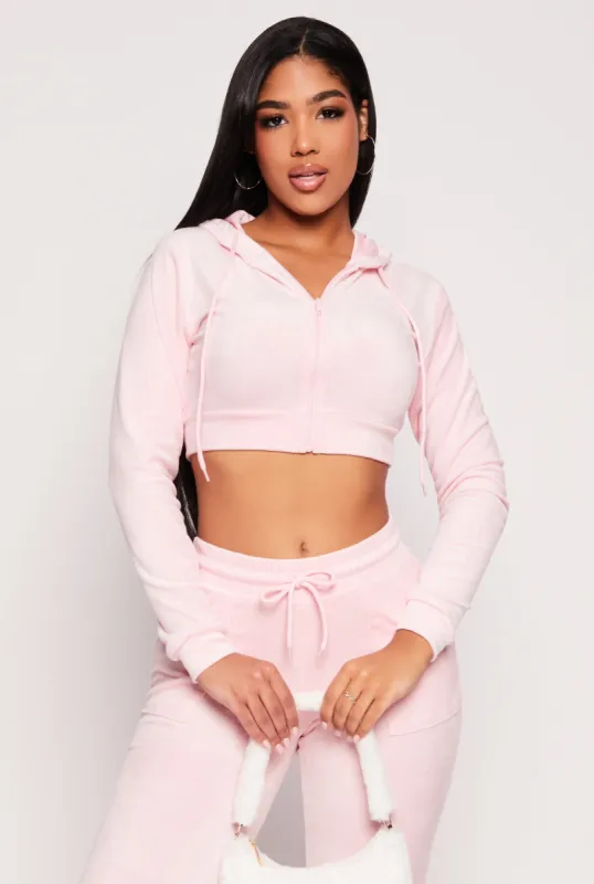 Velour Zip Front Cropped Hoodie sold by Rainbow
