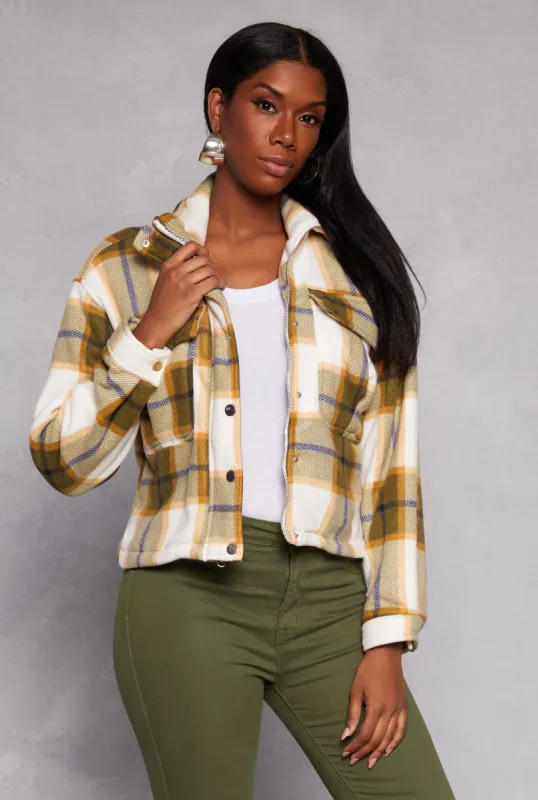 Plaid Snap Button Zip Front Shacket sold by Rainbow