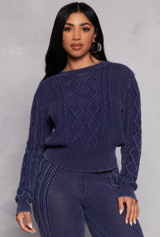 Acid Wash Cable Knit Sweater sold by Rainbow