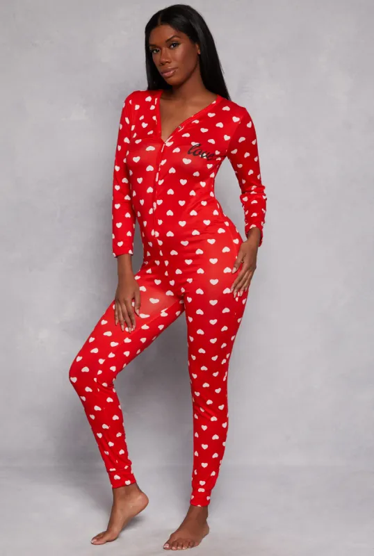Love Heart Print Pajama Onesie sold by Rainbow