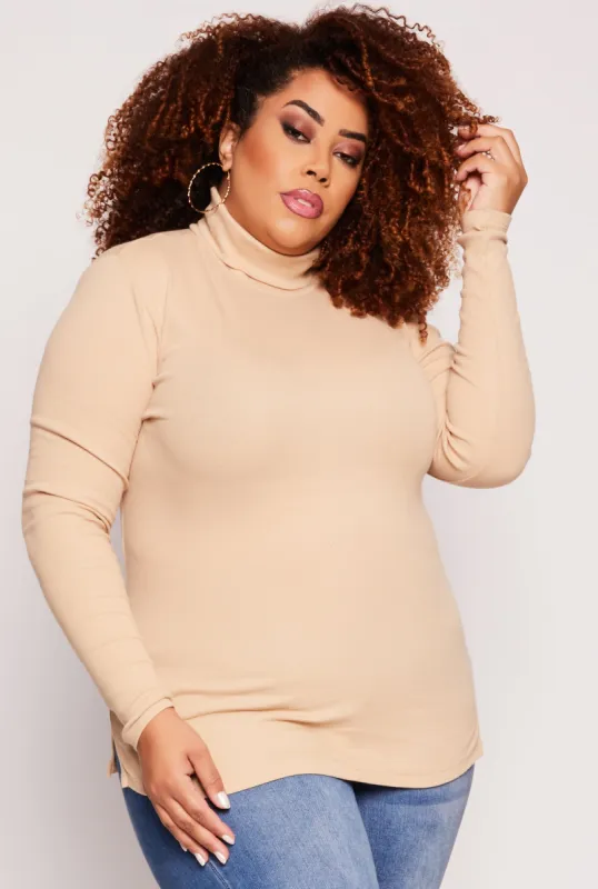 Plus Size Ribbed Knit Long Sleeve Turtleneck Top sold by Rainbow