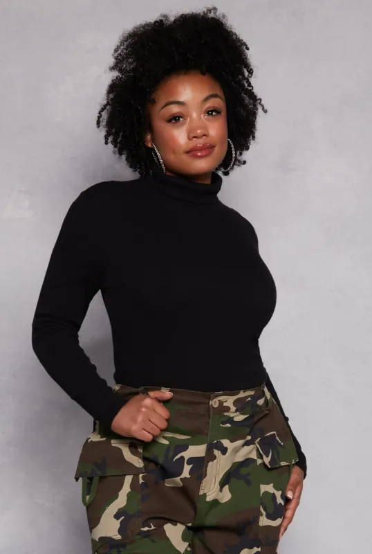 Plus Size Ribbed Knit Long Sleeve Turtleneck Top sold by Rainbow