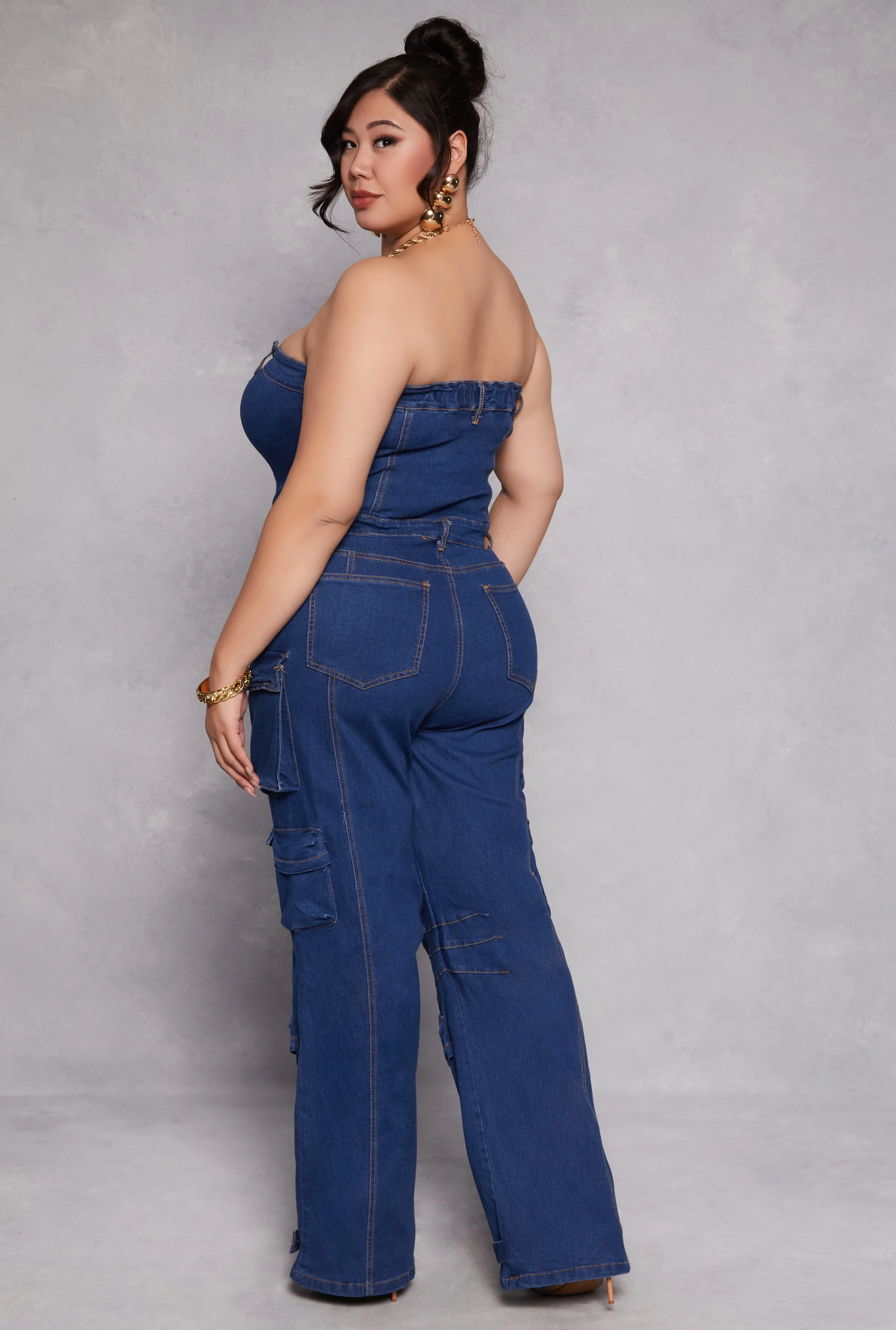 Plus Size Daisy Denim Strapless Utility Jumpsuit sold by Rainbow product image thumbnail 3