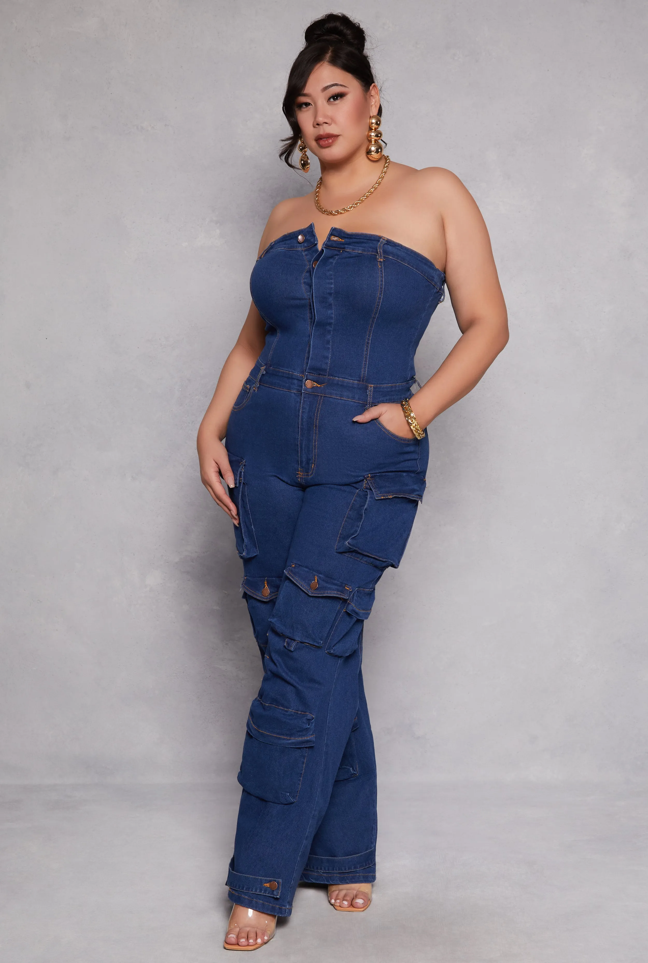 Plus Size Daisy Denim Strapless Utility Jumpsuit sold by Rainbow product image thumbnail 2