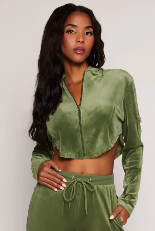 Velour Rounded Hem Cropped Hoodie sold by Rainbow