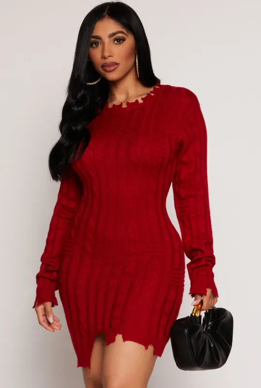Distressed Hem Mini Sweater Dress sold by Rainbow