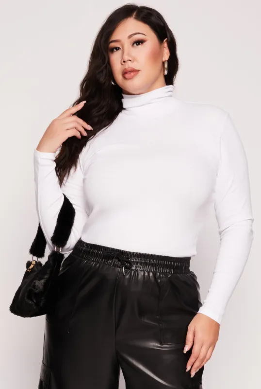 Plus Size Ribbed Knit Long Sleeve Turtleneck Top sold by Rainbow