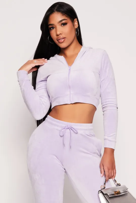 Velour Zip Front Cropped Hoodie sold by Rainbow