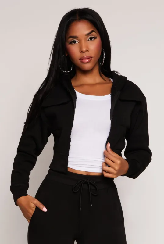 Cargo Pocket Zip Front Cropped Hoodie sold by Rainbow
