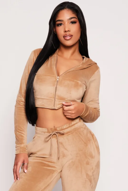 Velour Zip Front Cropped Hoodie sold by Rainbow