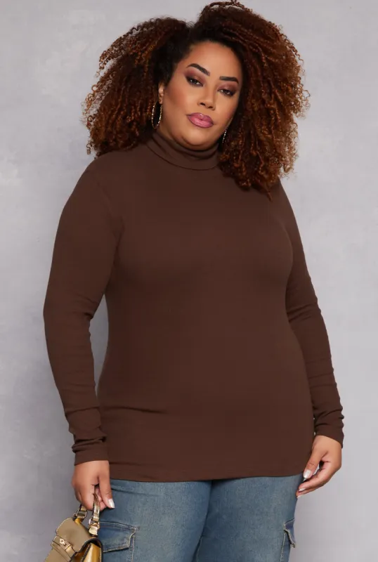 Plus Size Ribbed Knit Long Sleeve Turtleneck Top sold by Rainbow