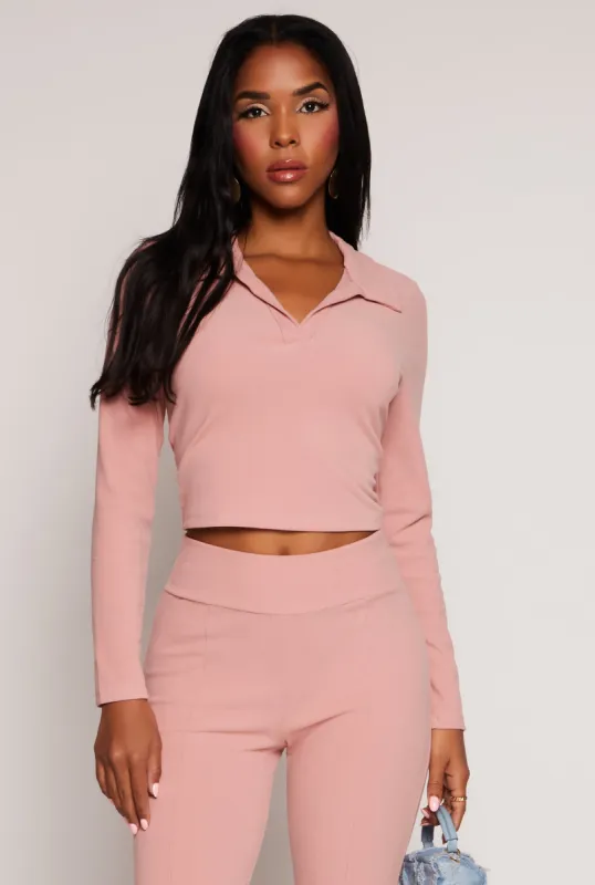Johnny Collar Long Sleeve Crop Top sold by Rainbow