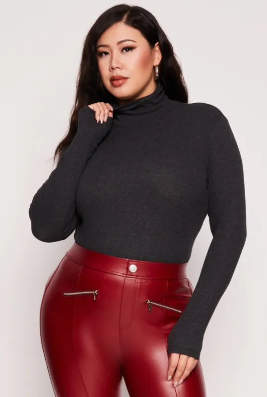 Plus Size Ribbed Knit Long Sleeve Turtleneck Top sold by Rainbow