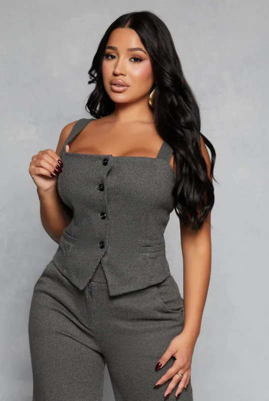 Houndstooth Square Neck Button Front Vest sold by Rainbow