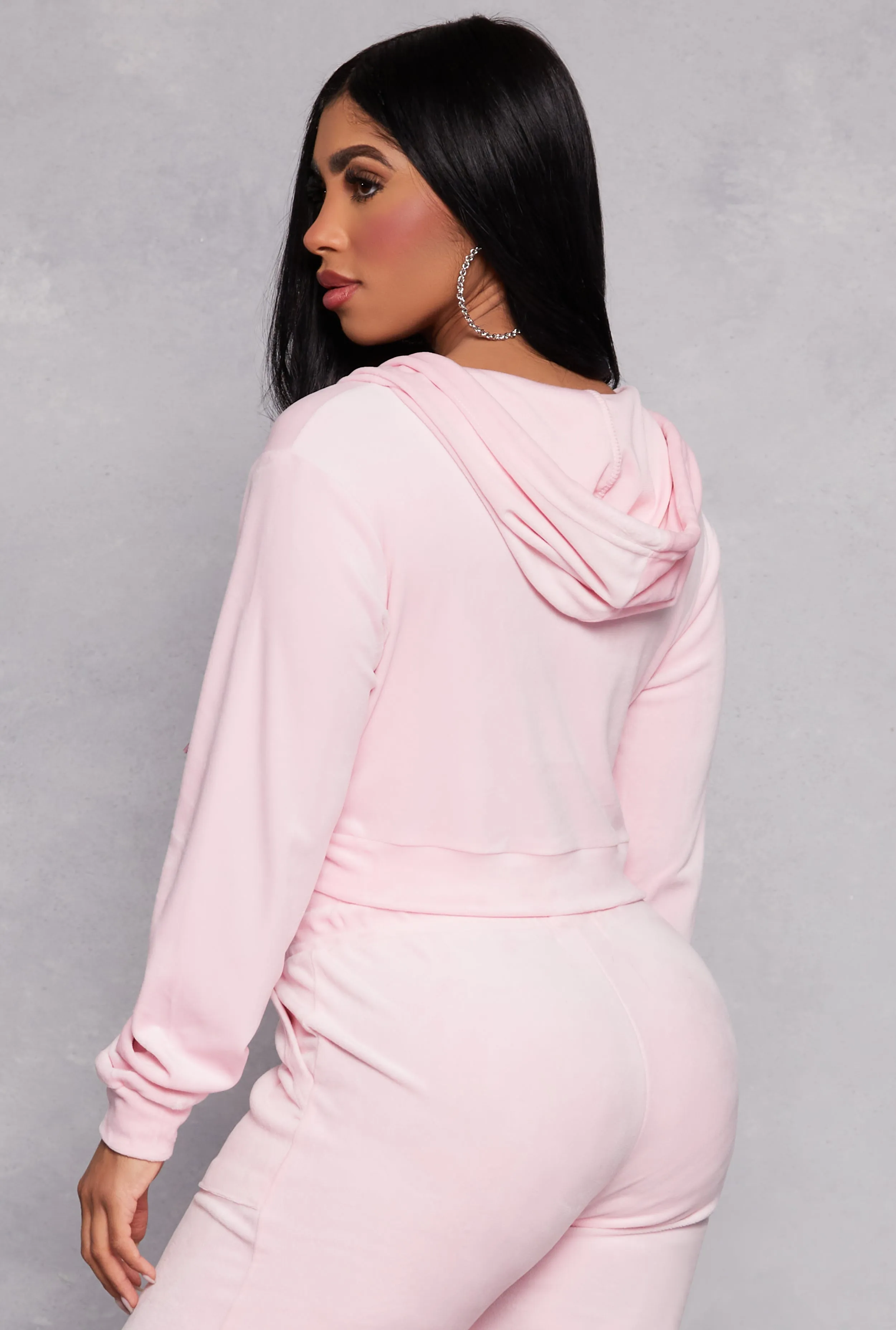 Velour Zip Front Hooded Crop Top sold by Rainbow product image thumbnail 3