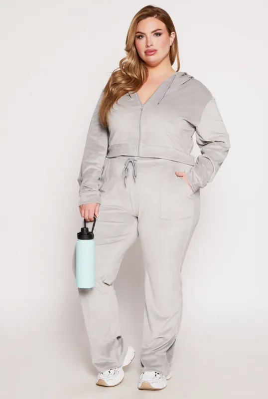 Plus Size Velour Drawstring Straight Leg Pants sold by Rainbow