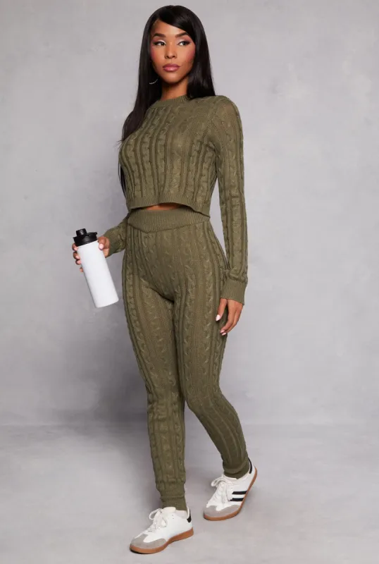 Cable Knit High Waist Joggers sold by Rainbow