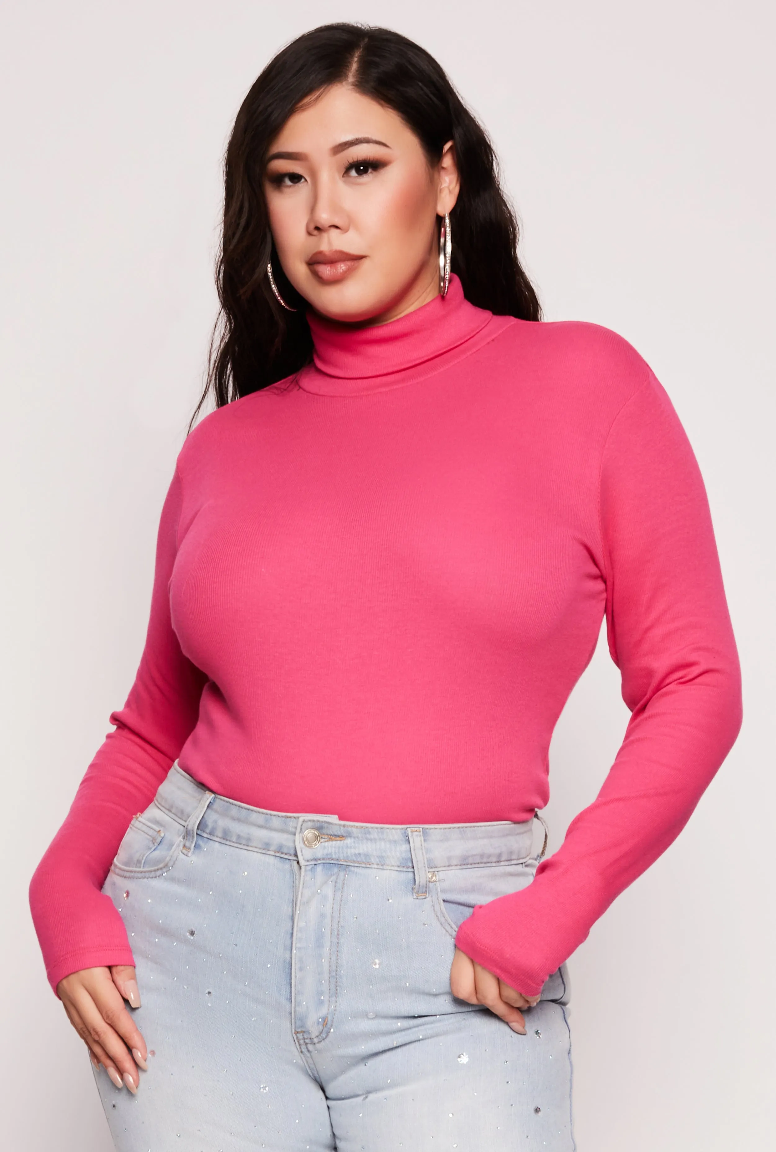 Plus Size Ribbed Knit Long Sleeve Turtleneck Top sold by Rainbow