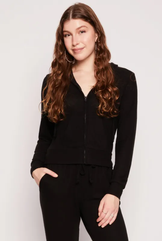 Daisy Brushed Knit Zip Front Hoodie sold by Rainbow