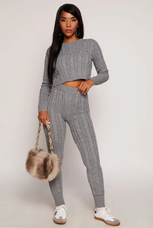 Cable Knit High Waist Joggers sold by Rainbow