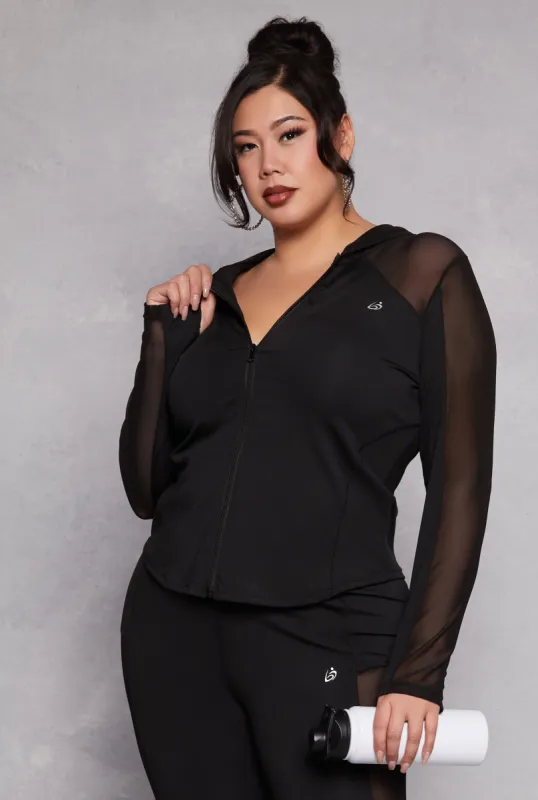 Plus Size Mesh Insert Hooded Active Top sold by Rainbow