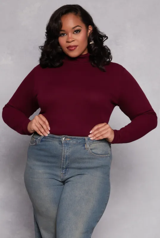 Plus Size Ribbed Knit Long Sleeve Turtleneck Top sold by Rainbow