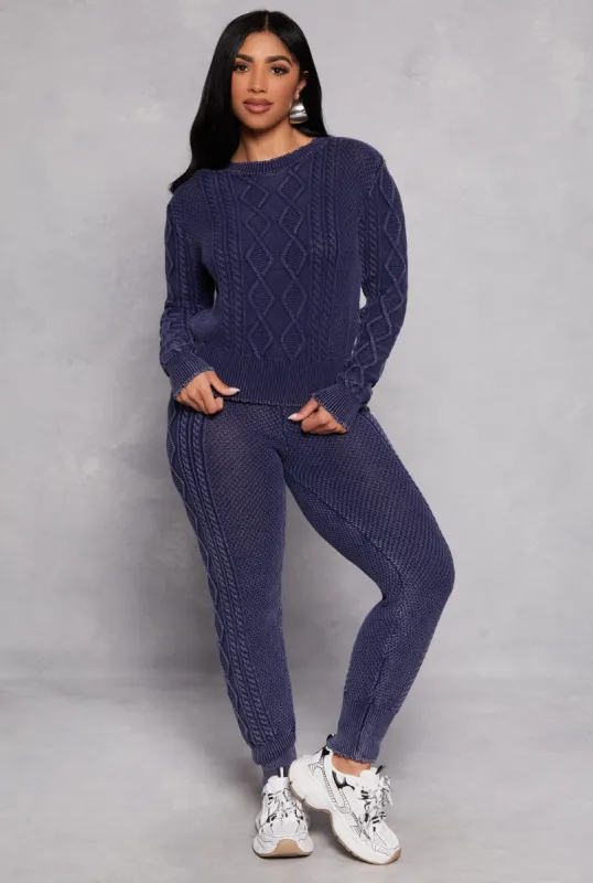 Acid Wash Cable Knit Joggers sold by Rainbow