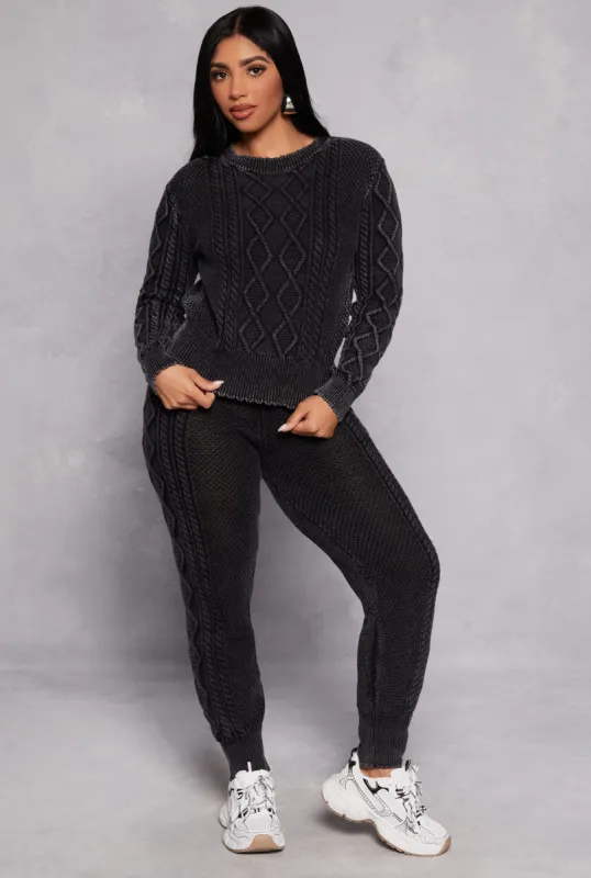 Acid Wash Cable Knit Joggers sold by Rainbow